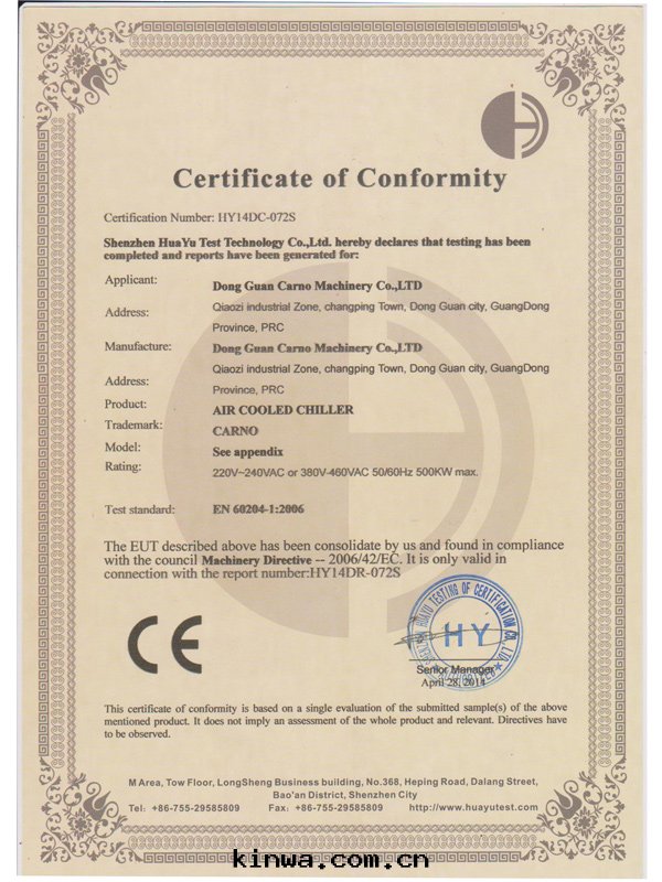 Certication Number.HU14DC-072S